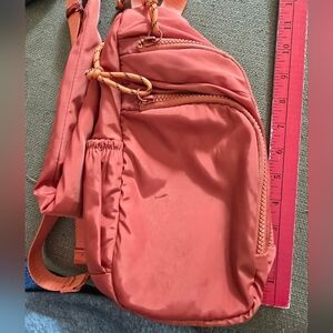 💚 B2G1 EUC orange nylon shoulder bag cross back mini backpack 6"x3"x12"